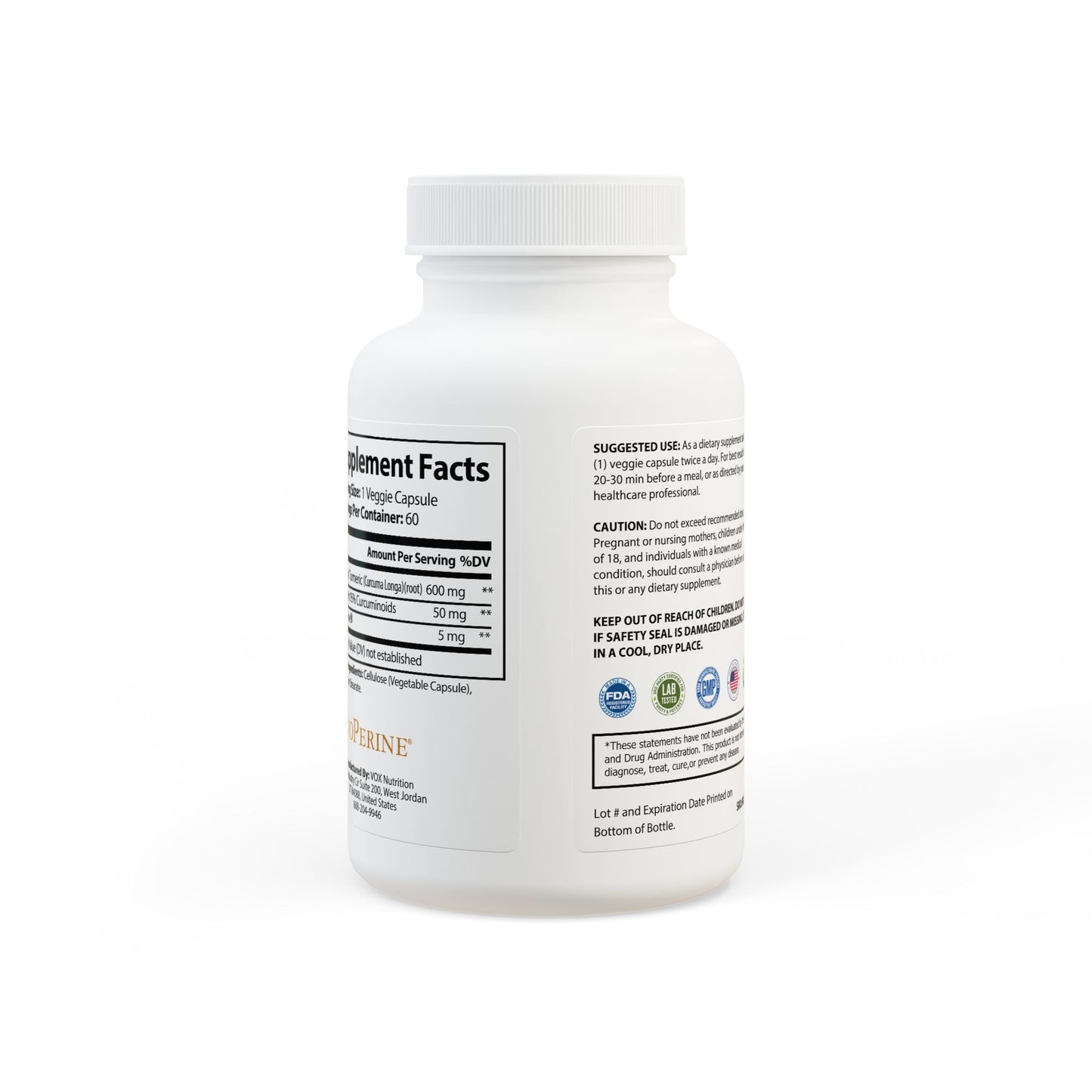 TLRD - Turmeric with BioPerine® (Black Pepper Fruit Extract) Supplement (60 Capsules)