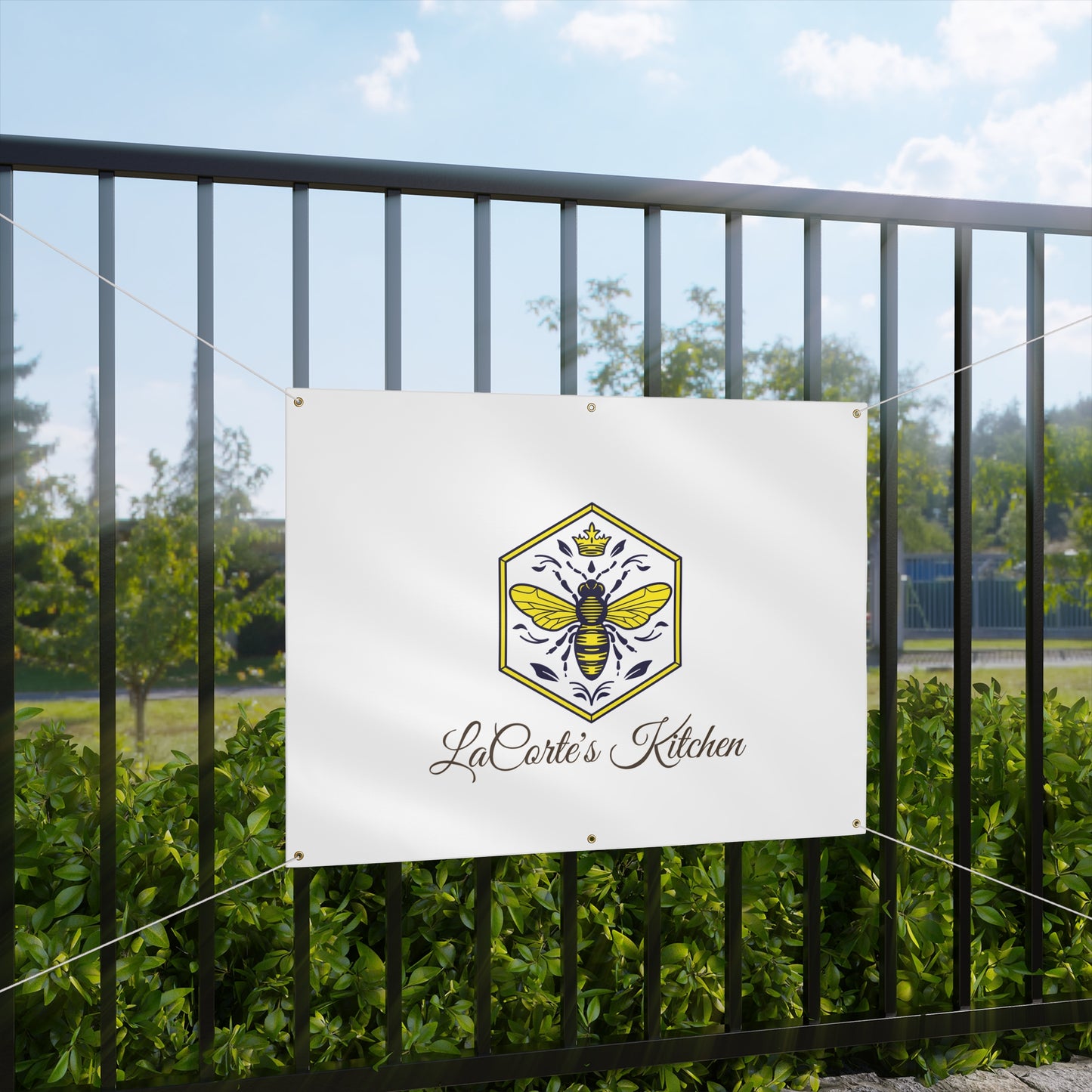Custom Bee Banner, LaCarte's Kitchen Decor, Personalized Outdoor Sign, Party Decoration, Garden Wedding Banner