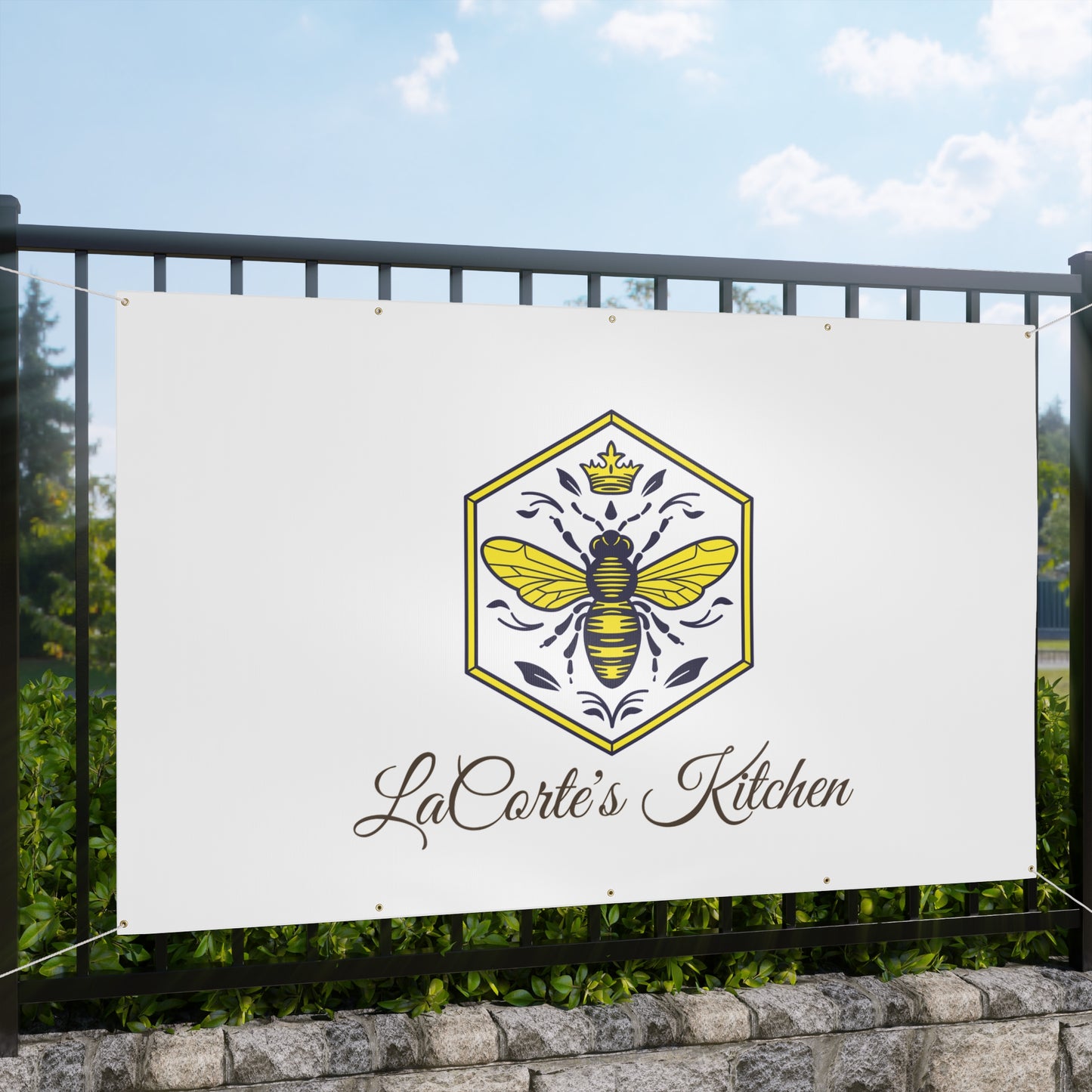 Custom Bee Banner, LaCarte's Kitchen Decor, Personalized Outdoor Sign, Party Decoration, Garden Wedding Banner