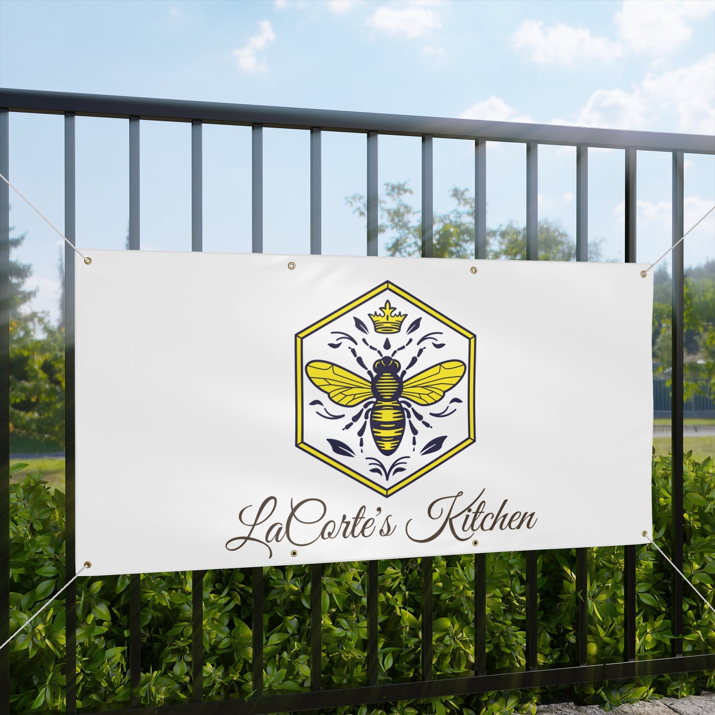 Custom Bee Banner, LaCarte's Kitchen Decor, Personalized Outdoor Sign, Party Decoration, Garden Wedding Banner