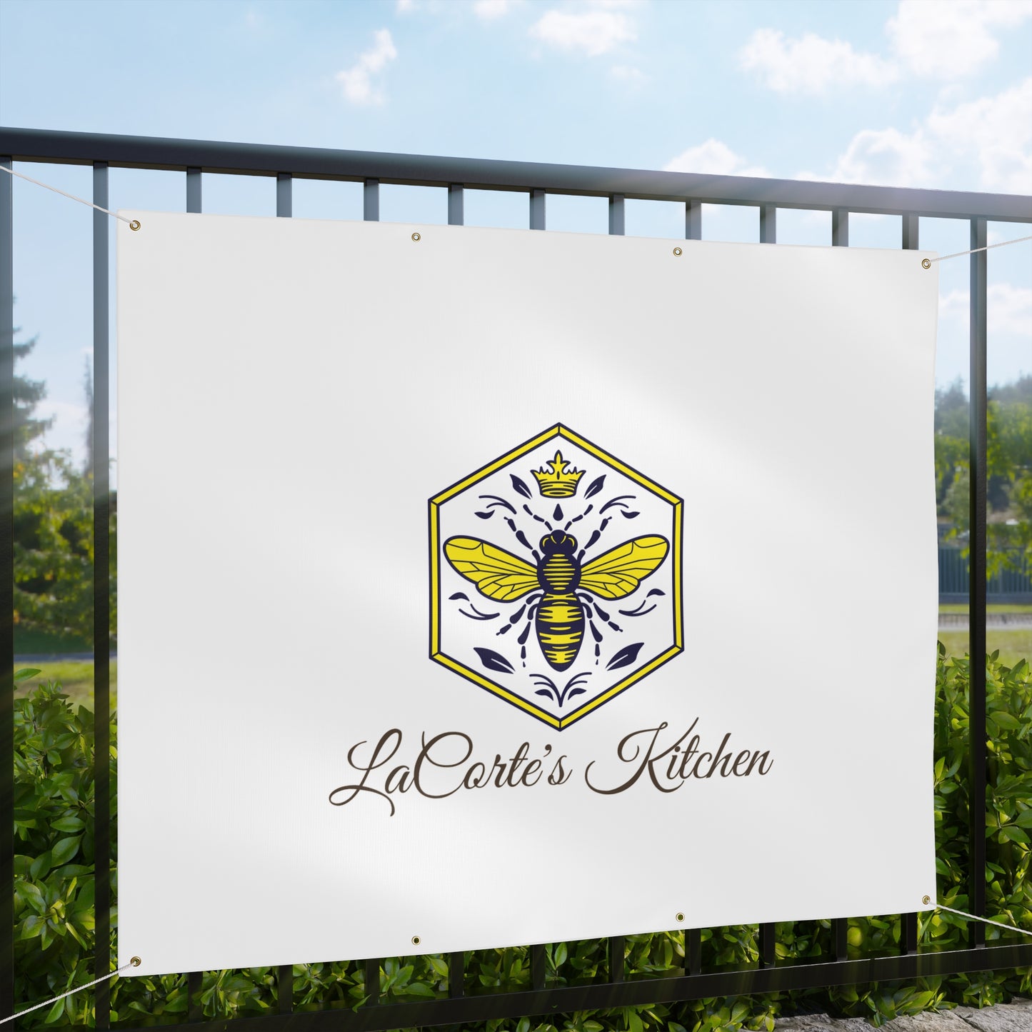 Custom Bee Banner, LaCarte's Kitchen Decor, Personalized Outdoor Sign, Party Decoration, Garden Wedding Banner