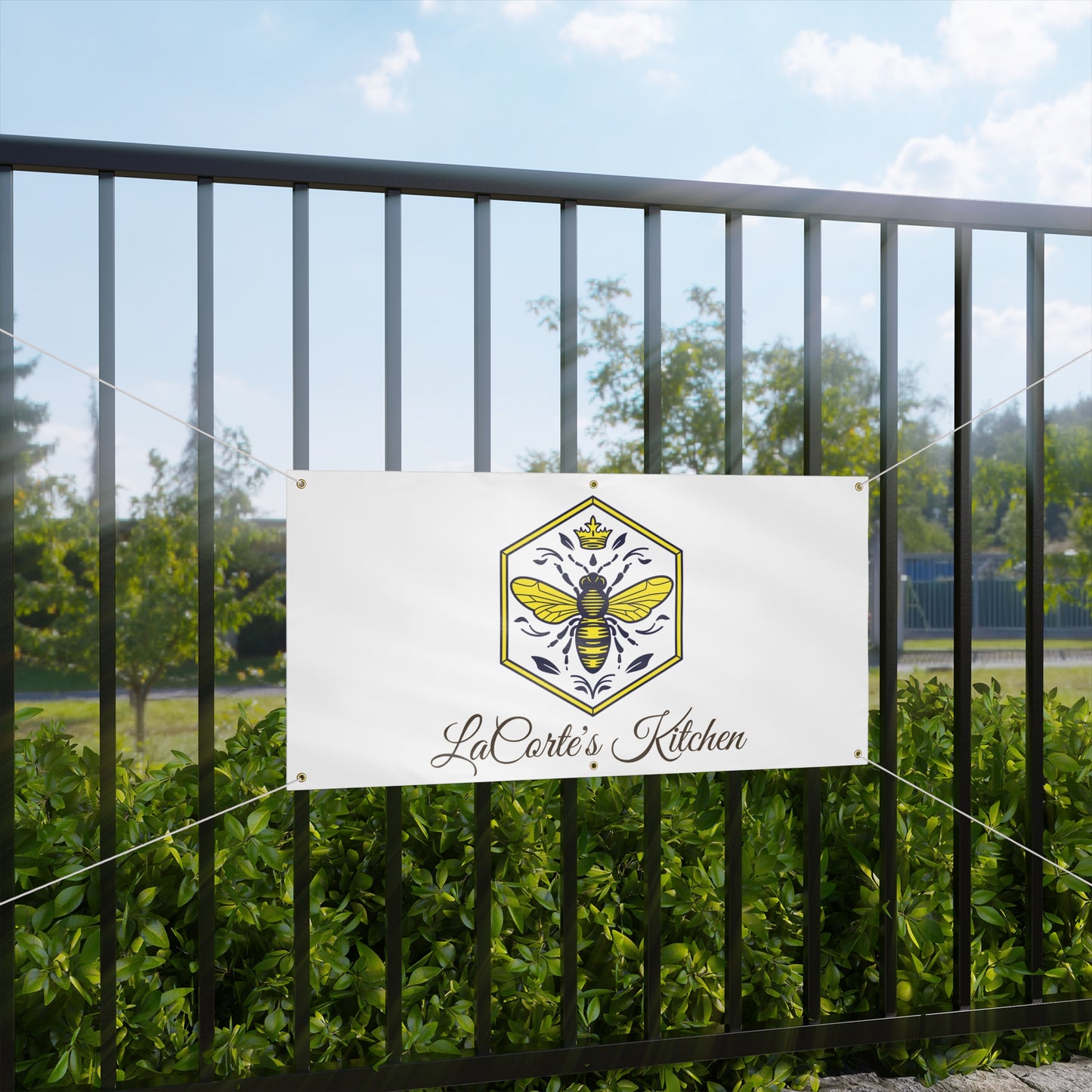 Custom Bee Banner, LaCarte's Kitchen Decor, Personalized Outdoor Sign, Party Decoration, Garden Wedding Banner