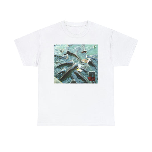 Clownhawk Fish. This breed of fish has bold black and white stripes combined with a yellow and orange fins and head. It is native to the reefs of the Caribbean and is sure to add a bright and colorful pop to any aquarium. - Tshirt