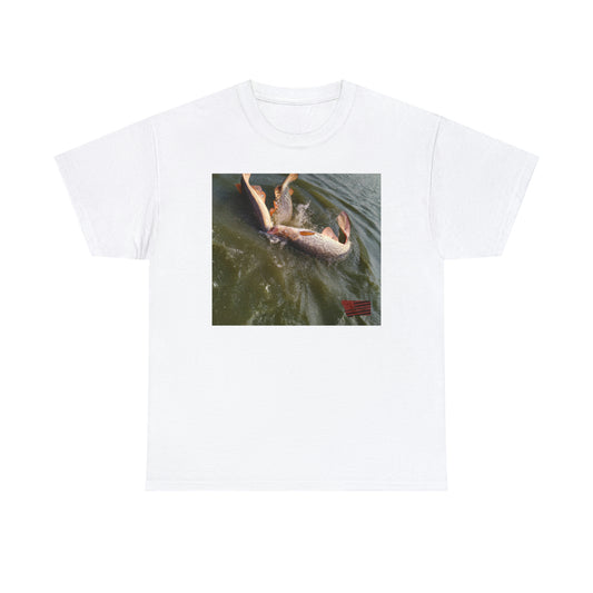 Surf Dog Trout—a unique hybrid trout breed developed for saltwater fishing and characterized by its dark surfboard-shaped body and its ability to rapidly dart across surface waters. - Tshirt