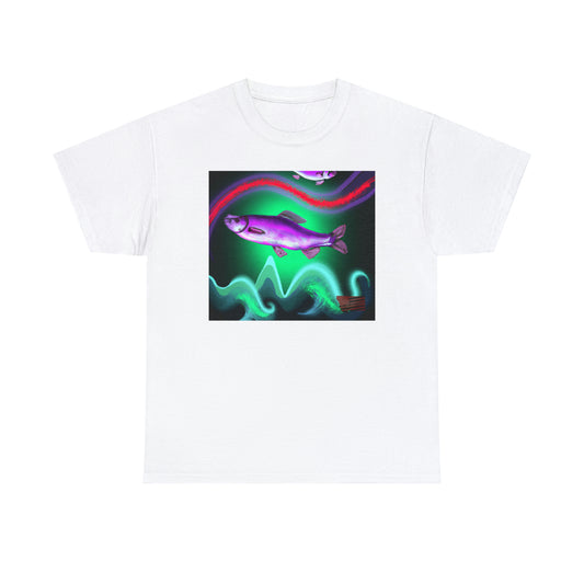 Himalayan Rainbow Dorado. It is a hybrid fish made of a combination of a Rainbow Trout, a Golden Dorado, and a Yamame Trout. It has a colorful body characterized by bright red, yellow, and blue hues - Tshirt