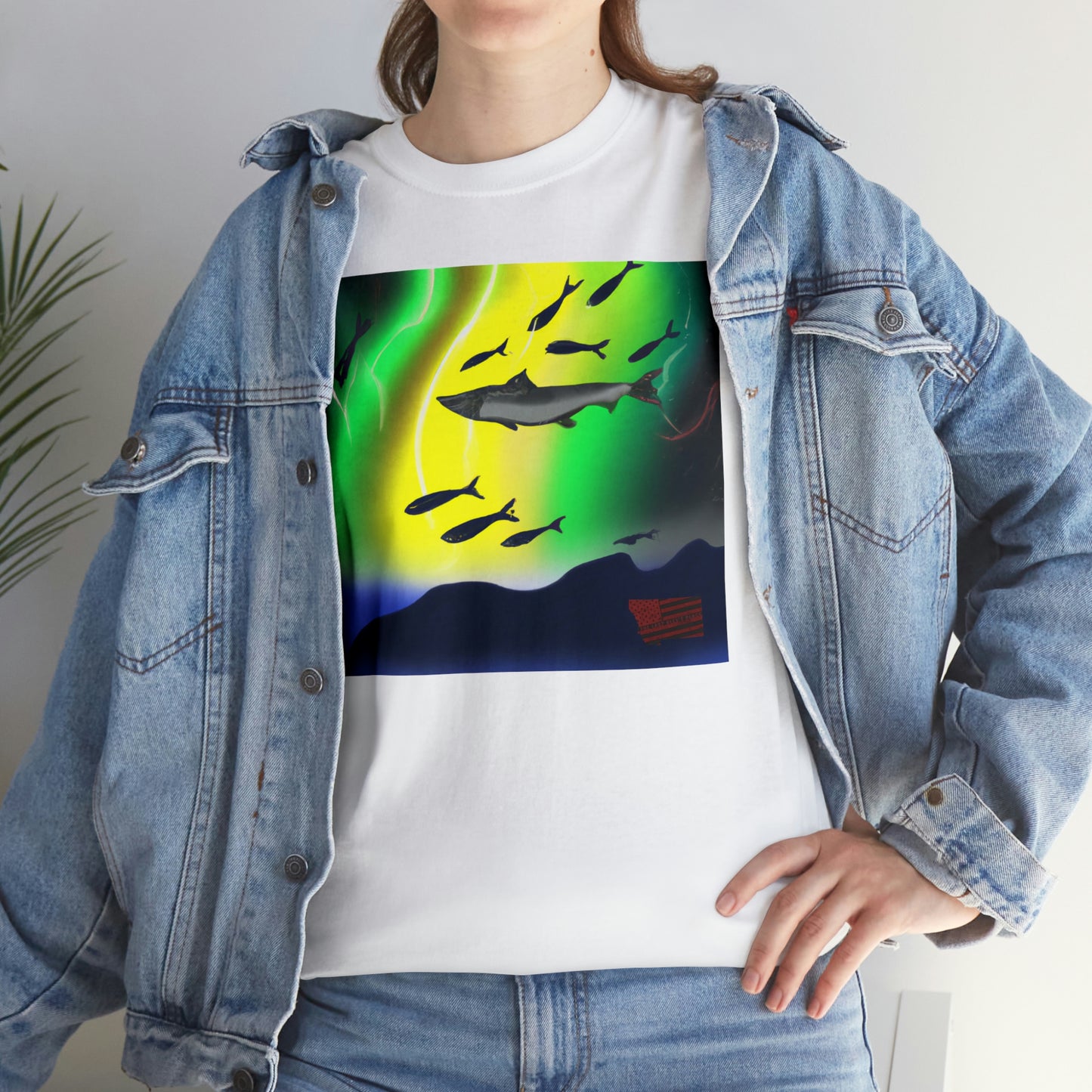 Ocellated Neon Cichlid. This fish breed is found in coastal areas of the Caribbean, and has a distinctive pattern of orange and blue scales on the body that look like eyes. - Tshirt