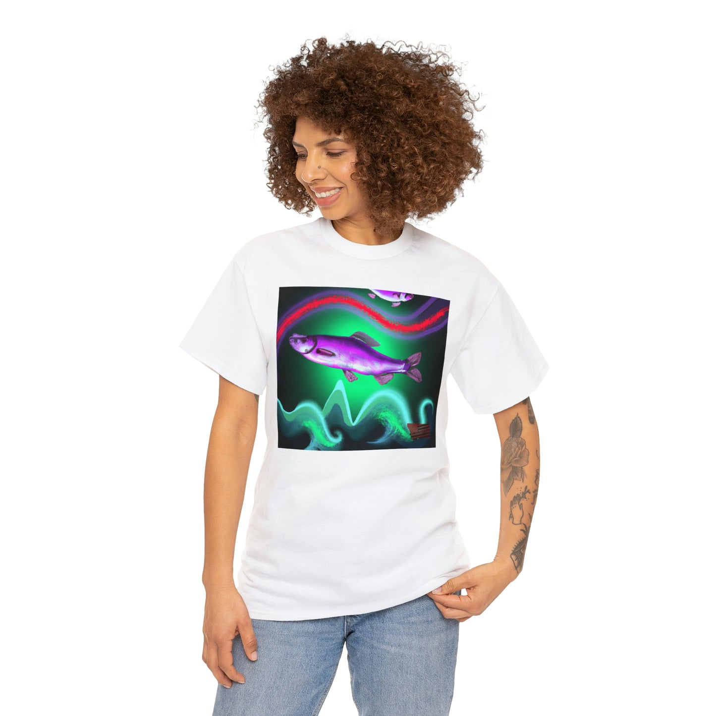 Himalayan Rainbow Dorado. It is a hybrid fish made of a combination of a Rainbow Trout, a Golden Dorado, and a Yamame Trout. It has a colorful body characterized by bright red, yellow, and blue hues - Tshirt