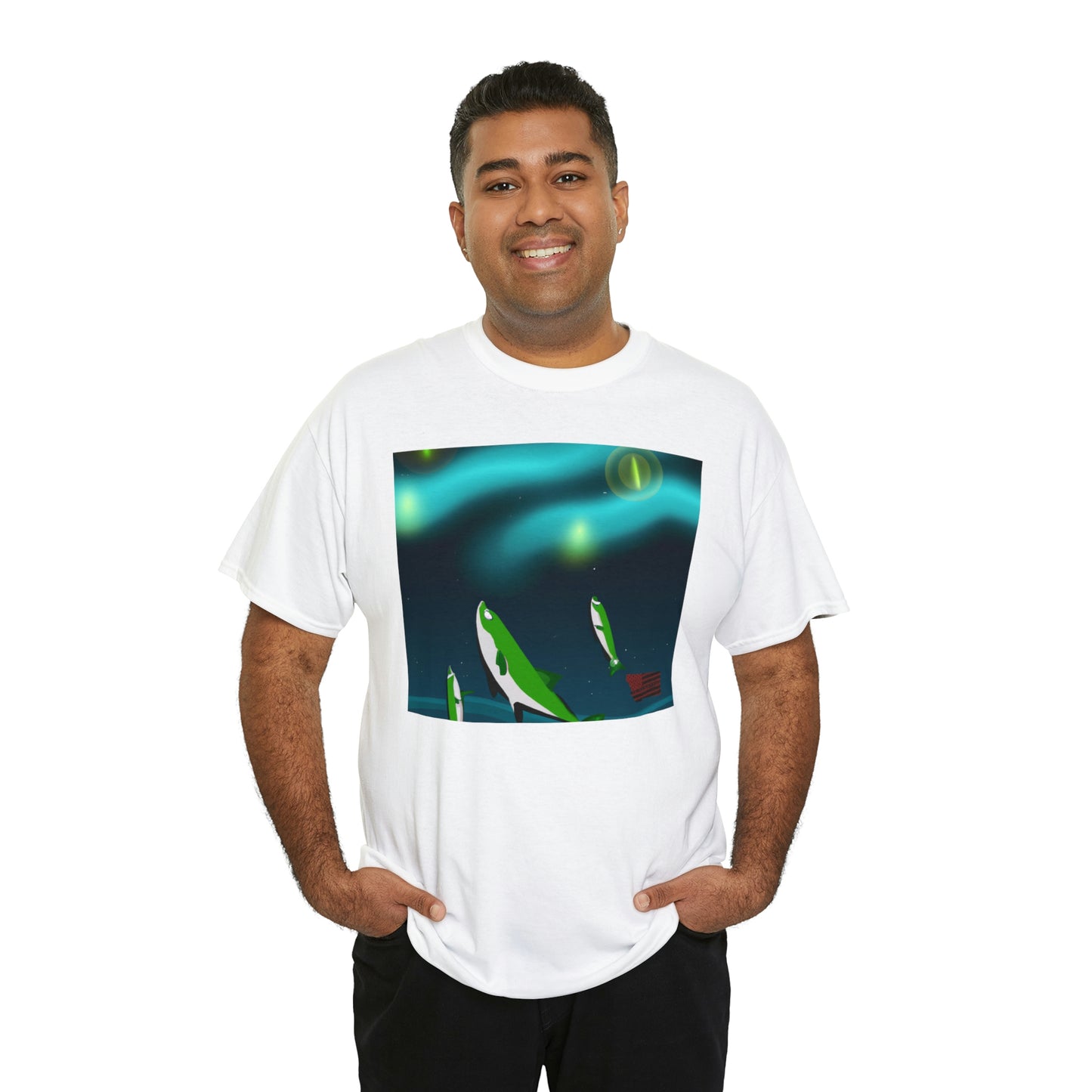 The Splatfish! It is a hybrid breed, created by crossing a Siamese Fighting Fish with a Goldfish. It is characterized by its vibrant, flamboyant scales and striking black eyes, with an impressive white patch that - Tshirt