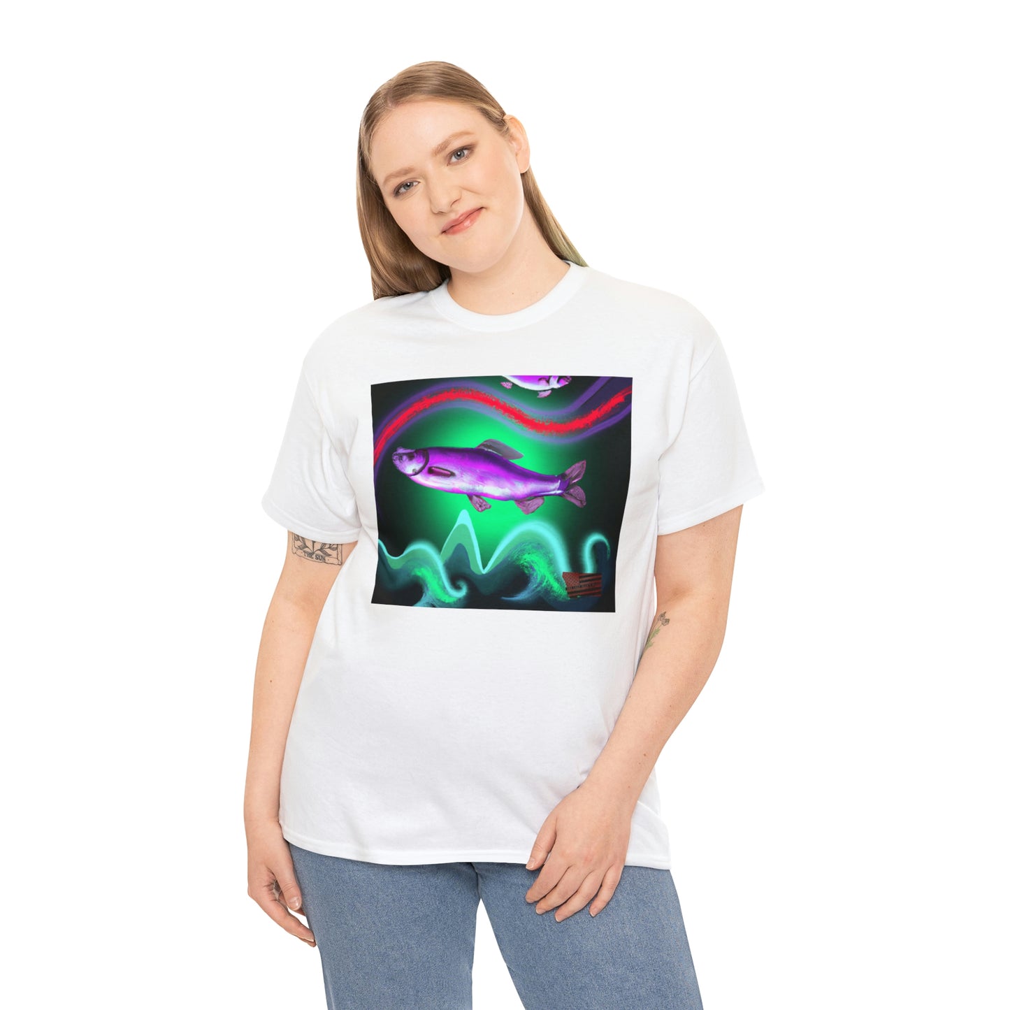 Himalayan Rainbow Dorado. It is a hybrid fish made of a combination of a Rainbow Trout, a Golden Dorado, and a Yamame Trout. It has a colorful body characterized by bright red, yellow, and blue hues - Tshirt