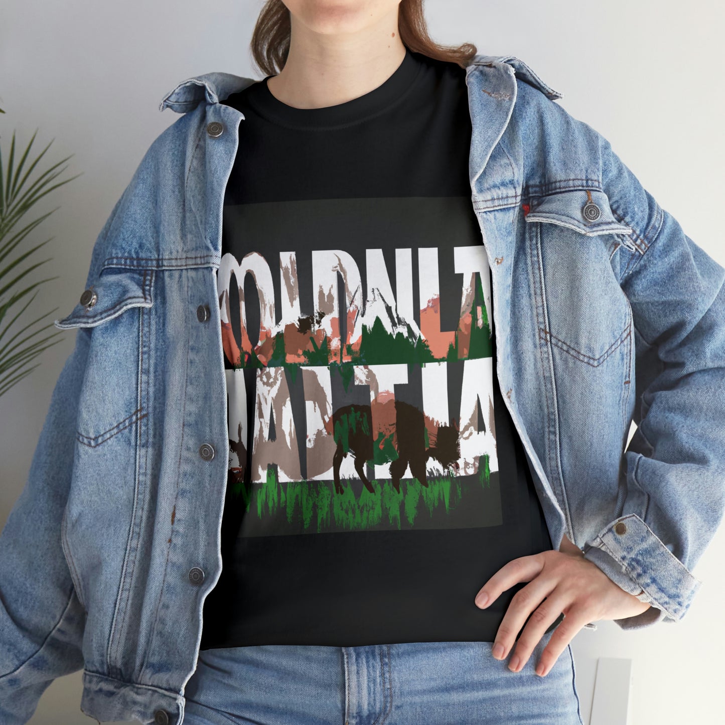 Montana has an abundant wildlife population, including bison, elk, wolves, black bears, mountain lions, moose, bighorn sheep, and many more large animals. Smaller species, such as foxes, marm - T-shirt