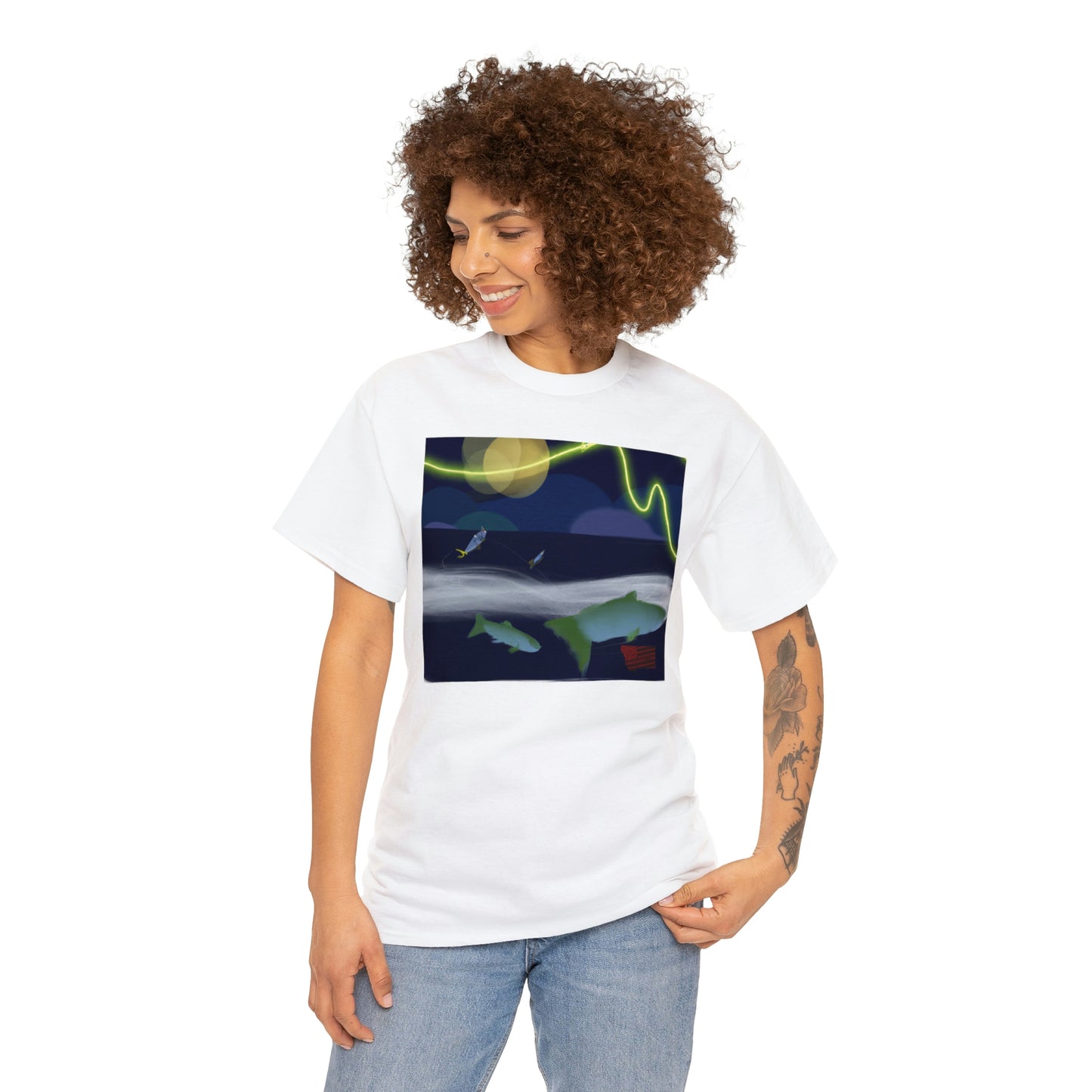 Damselfish GloFish. This freshwater species is a unique combination of a damselfish and a GloFish, a trademarked brand of fish developed by Yorktown Technologies that produces a fluorescent effect due to a genetic mutation introduced by - Tshirt