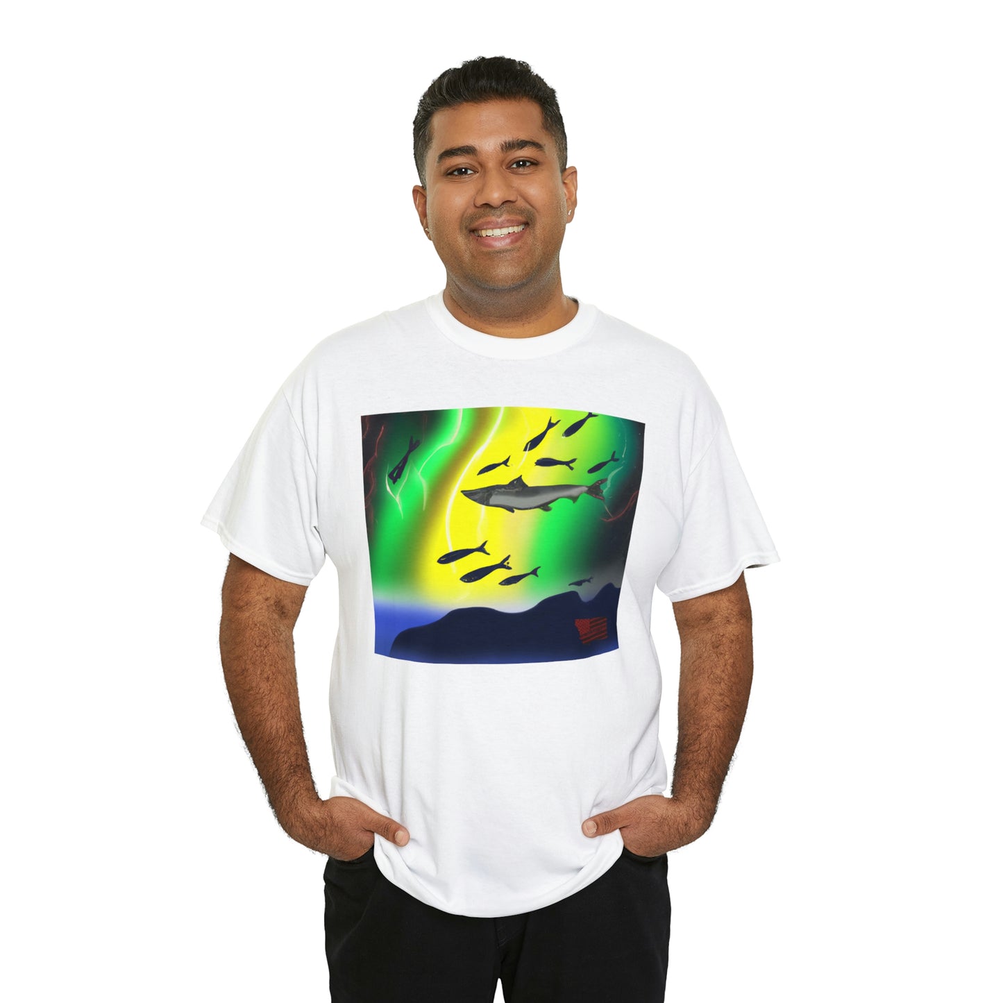 Ocellated Neon Cichlid. This fish breed is found in coastal areas of the Caribbean, and has a distinctive pattern of orange and blue scales on the body that look like eyes. - Tshirt