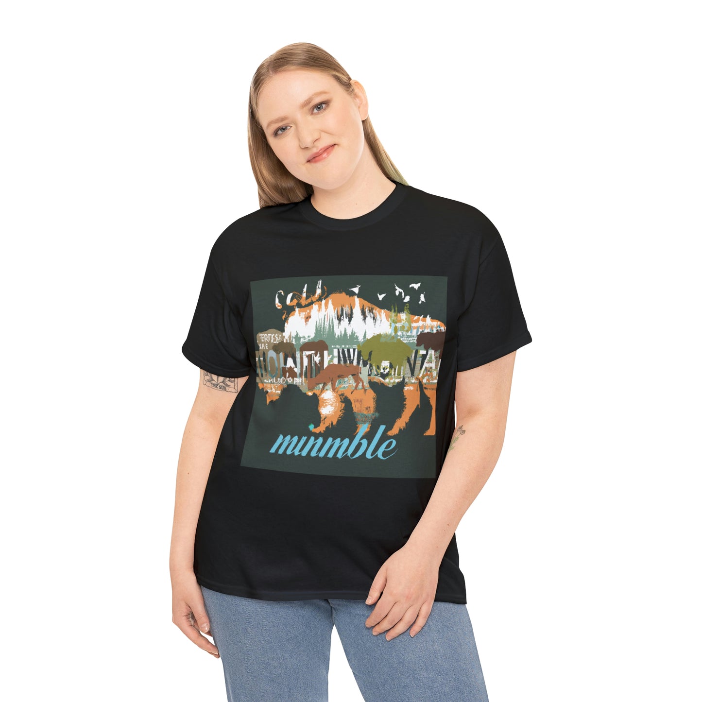 Some species of wildlife that can be found in Montana include the Grizzly Bear, elk, Bighorn Sheep, mule deer, antelope, bison, moose, mountain goats, mountain lions, wolves, bald eagles - T-shirt