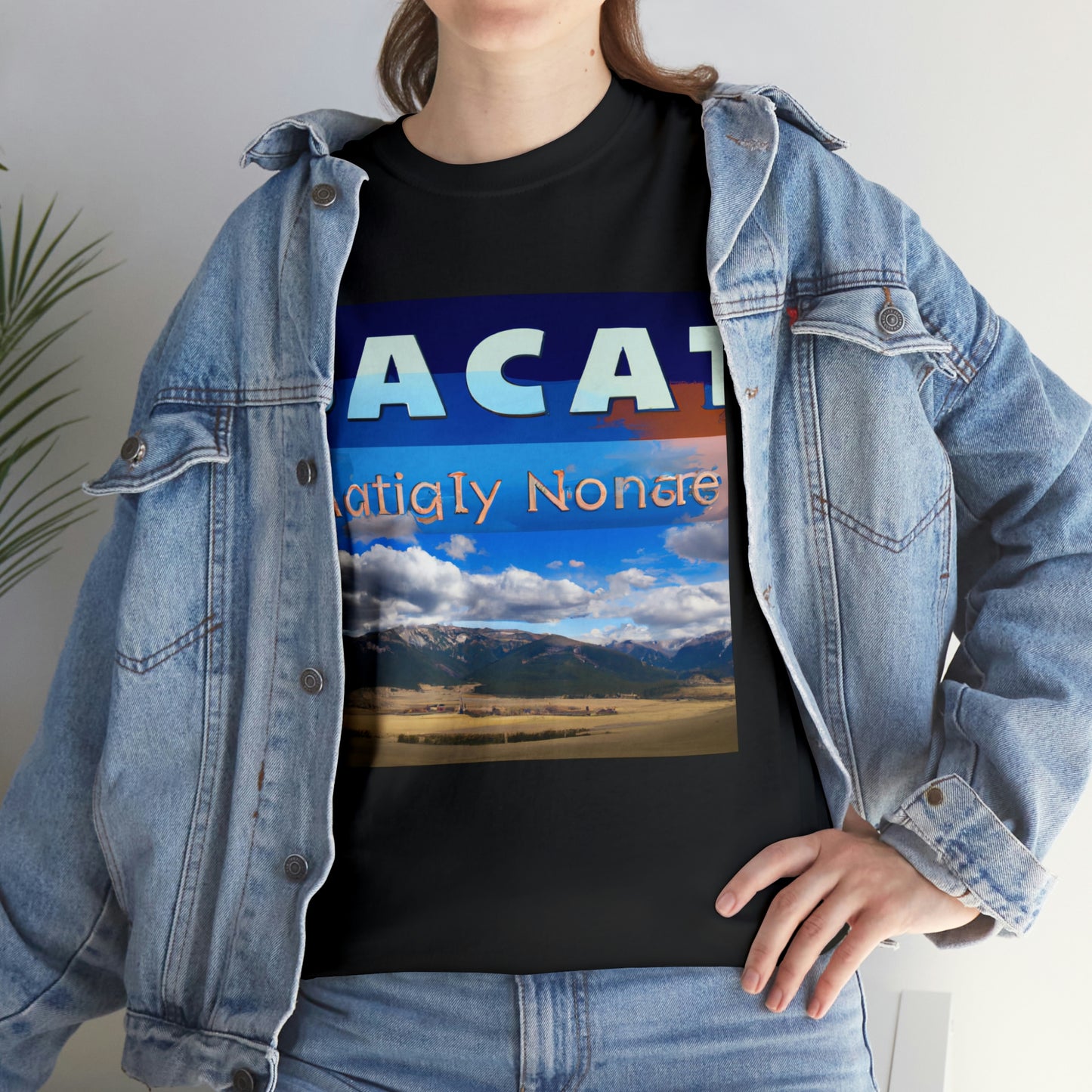 Big Sky Country is the nickname for the U.S. state of Montana. It is believed to have been given the nickname due to its wide open spaces, majestic mountain ranges, and famous big, open sky. - T-shirt