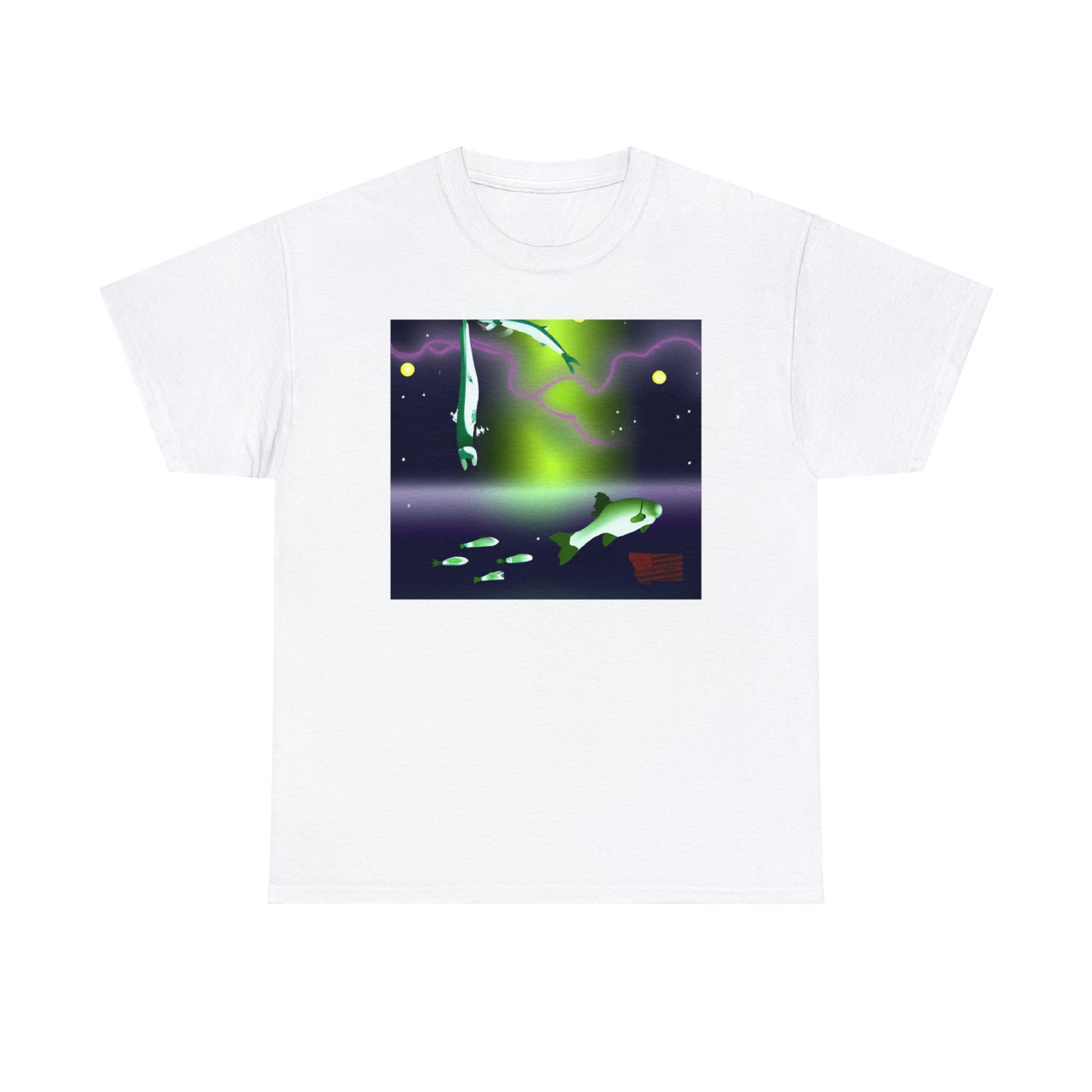The Royal Nebula Fish. This unique fish has vibrant blues, purples, and pinks in its scales that shimmer like a star-filled sky. Its body shape is tall and slim, giving it a majestic, regal appearance. The - Tshirt