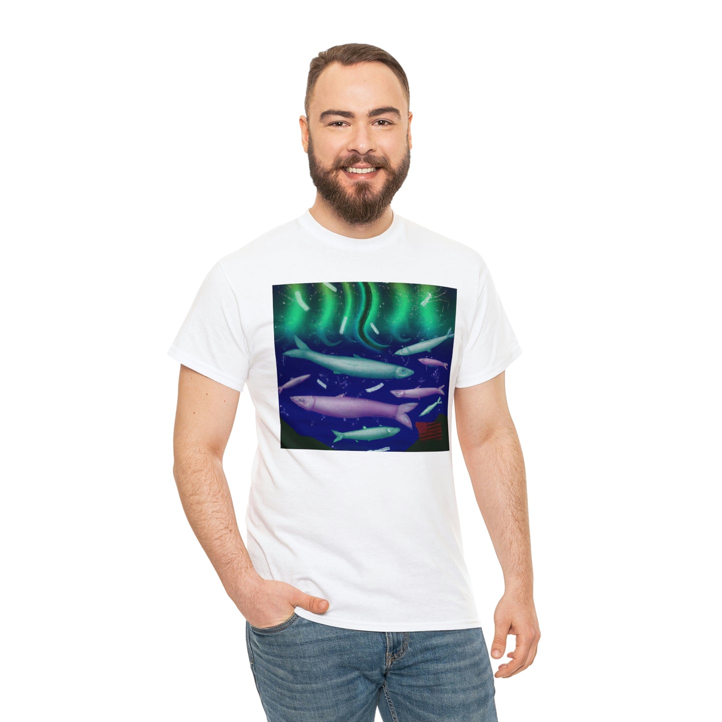 SharkWhisperer Fish - A unique fish with a smooth white body, black fins, and two large, light blue eyes. It has the ability to communicate with sharks using a series of whistles, clicks, and other forms - Tshirt