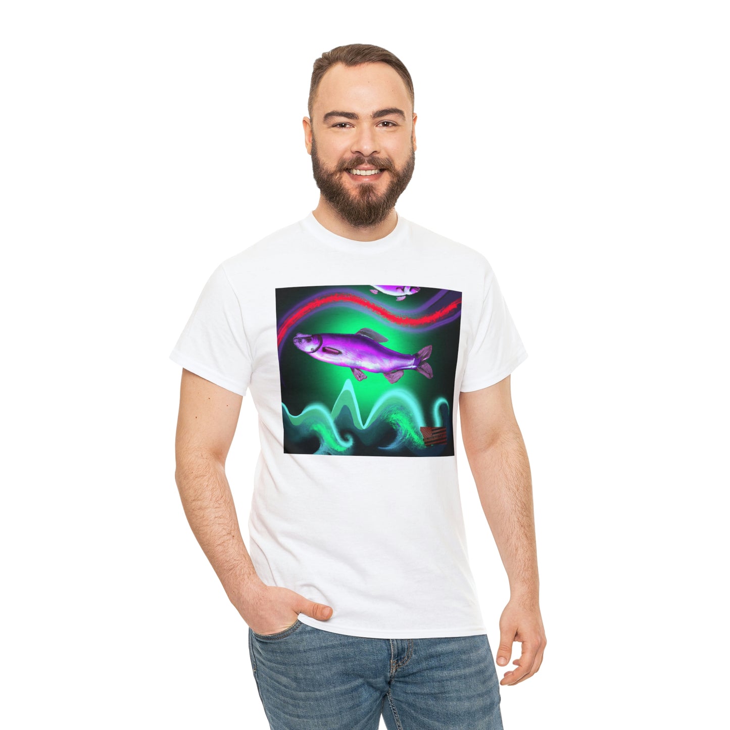 Himalayan Rainbow Dorado. It is a hybrid fish made of a combination of a Rainbow Trout, a Golden Dorado, and a Yamame Trout. It has a colorful body characterized by bright red, yellow, and blue hues - Tshirt